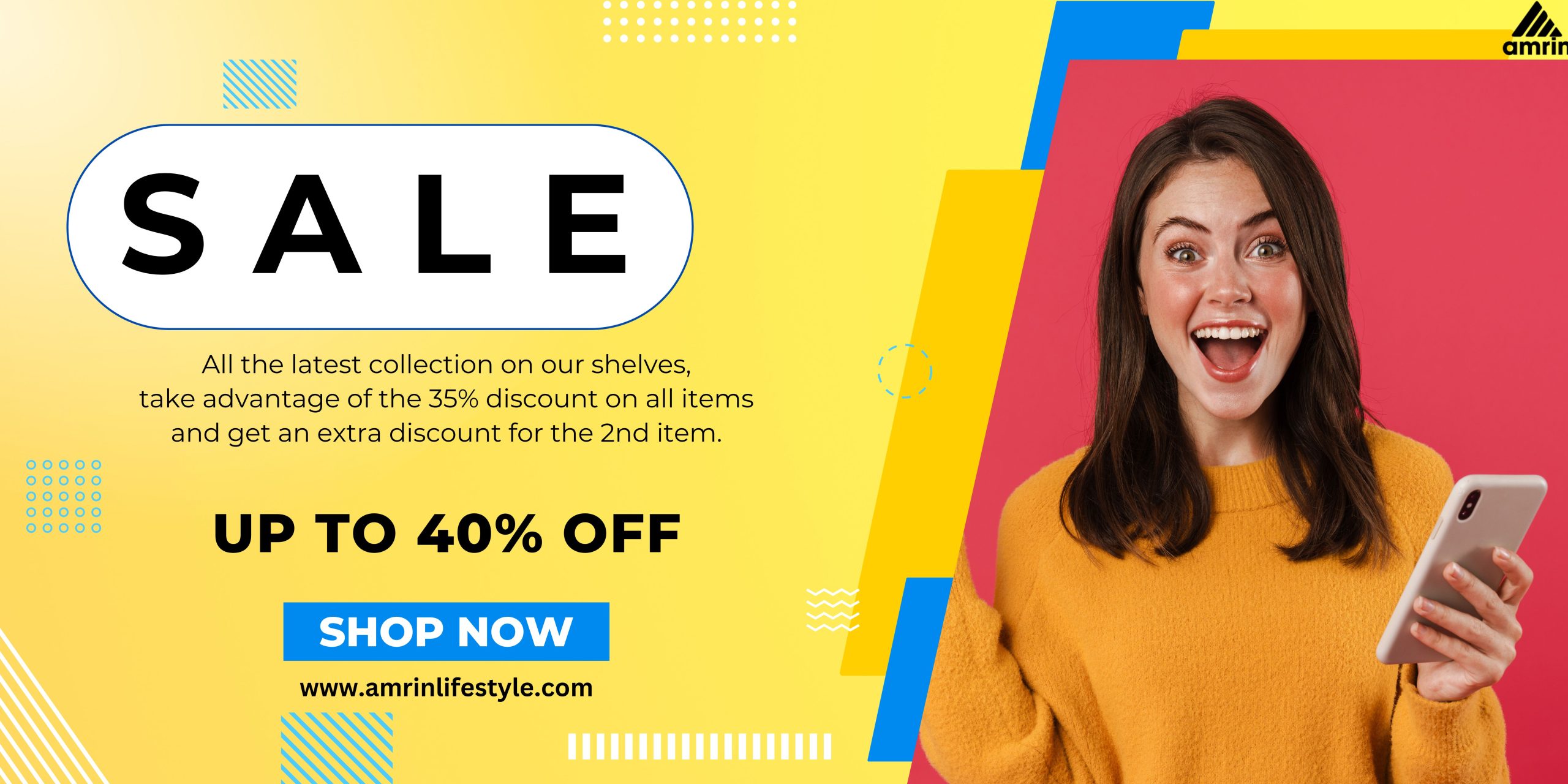 Blue Yellow Modern Fashion Sale Promo Banner